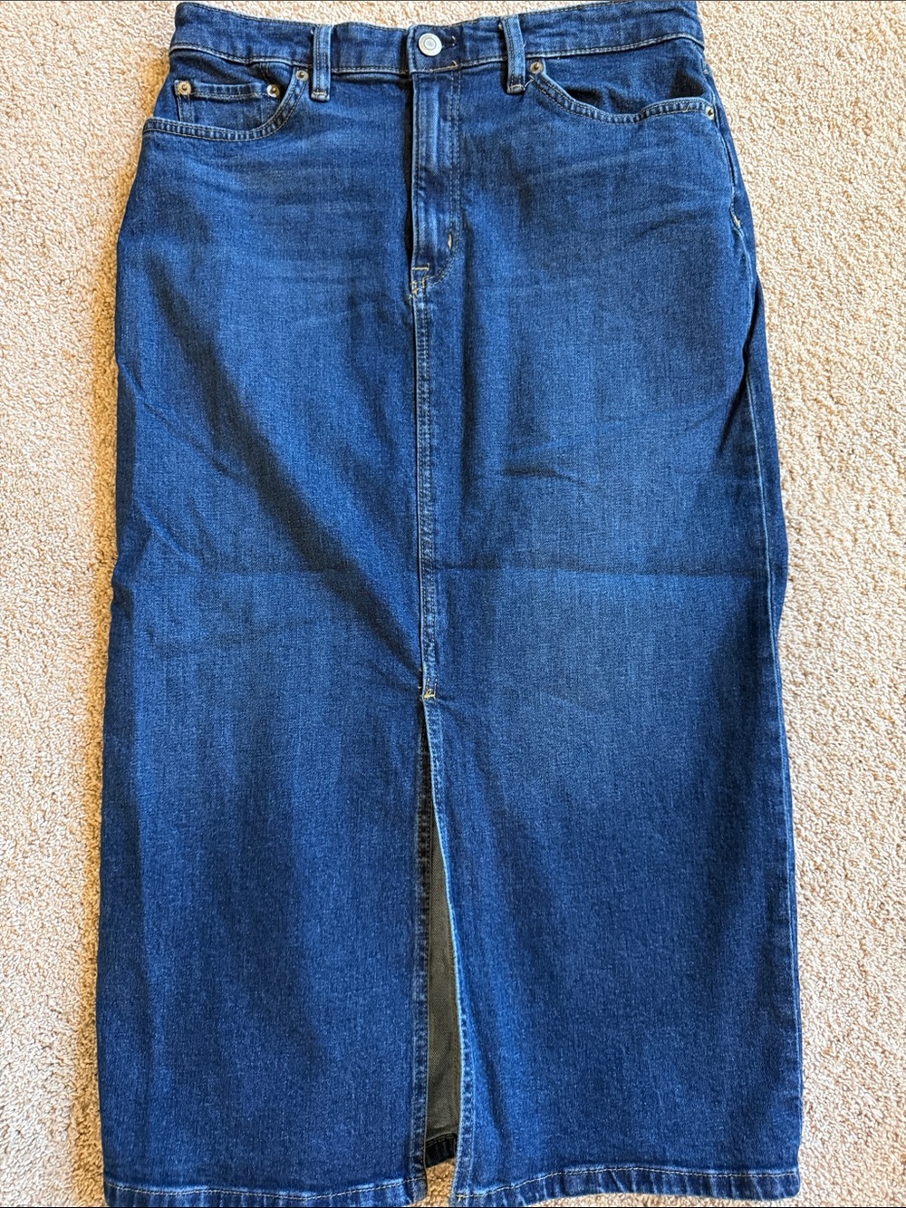 Lauren Ralph Lauren Blue Denim Midi Skirt with Front Vent